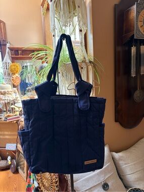 Laura Ashley blue quilted diaper bag changing pad 2 small zip accessory bags
